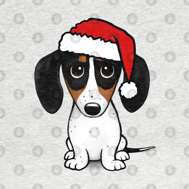 Piebald Dachshund with Santa Hat Cute Wiener Dog Christmas by Coffee Squirrel